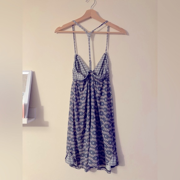 Roxy Blue and White Bohemian Mini Summer Dress Women’s Size XSmall Comfy Dress - Picture 2 of 5